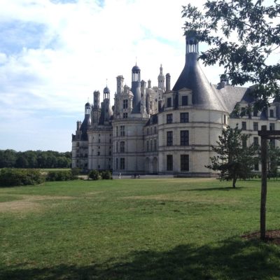 a castle on top of a grass covered field